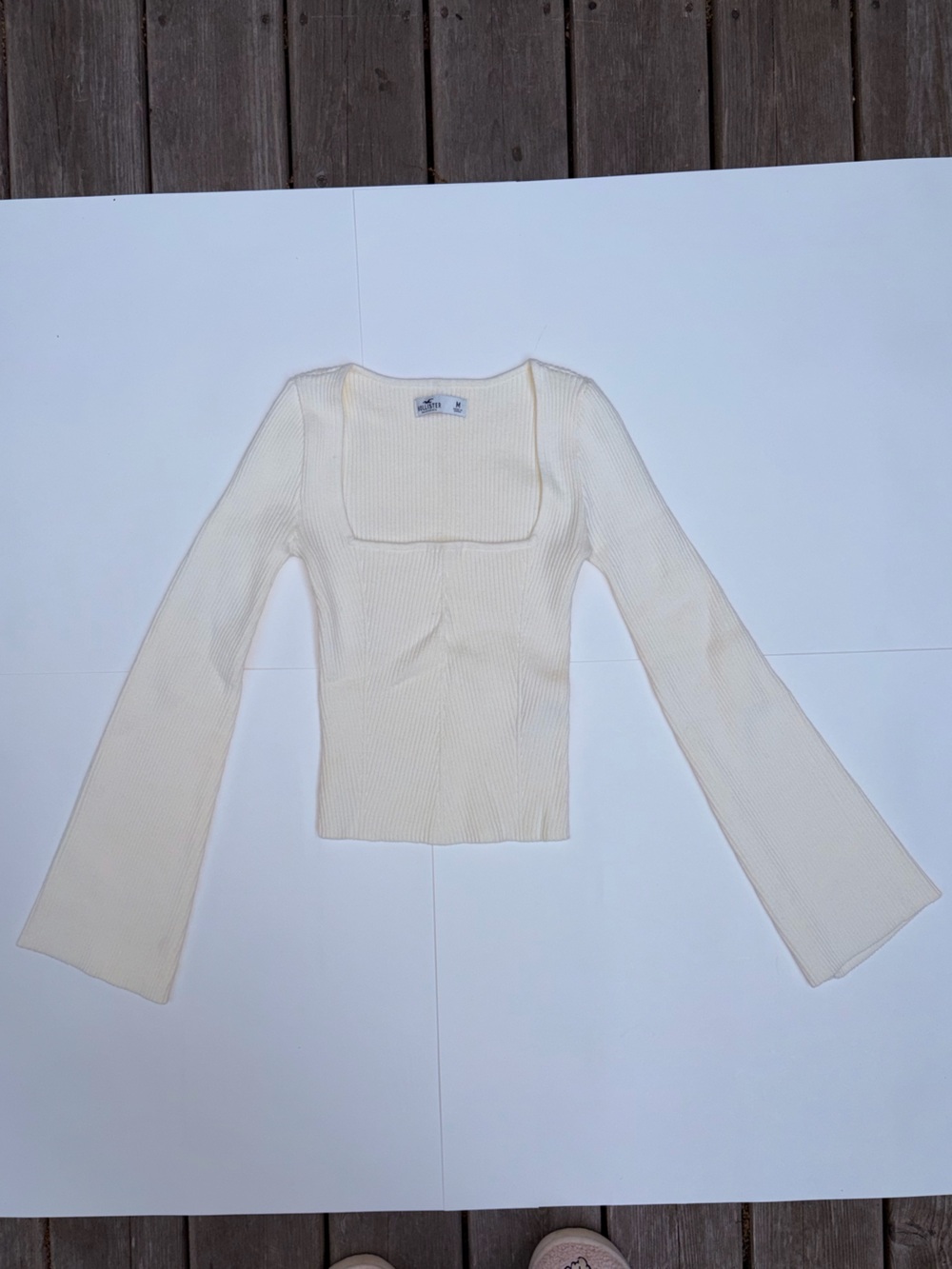 New Hollister Cream Ribbed Square-Neck Sweater